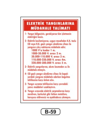 Elektrik Yangınlarına Müdahale Talimatı Levhası
