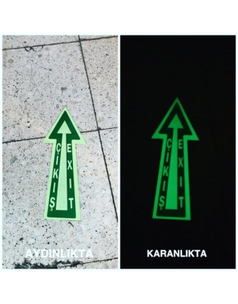 Fosforlu Yere Yapışabilen Yön Exıt/Çıkış Etiketi 12X30Cm
