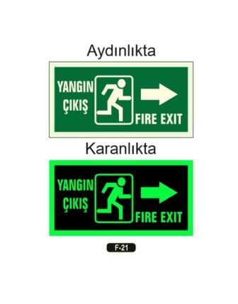Fosforlu Yangın Çıkışı Fıre Exıt Yön Levhası