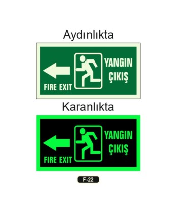 Fosforlu Yangın Çıkışı Fıre Exıt Yön Levhası