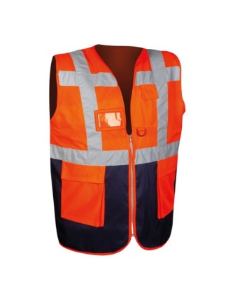 Logo Baskılı Yönetici Mühendis Yeleği Turuncu Lacivert