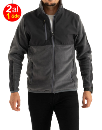 Erkek Füme Dar Kalıp Anti-pilling Tüylenme Yapmayan Tam Fermuar Softshell Garnili Polar Sweatshirt