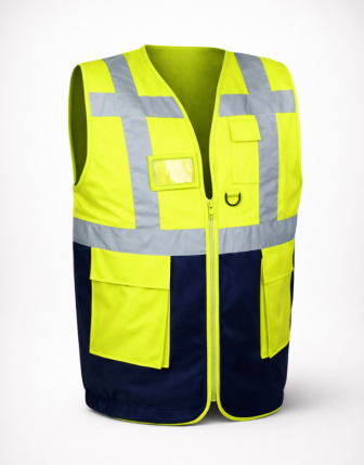 Logo Baskılı Yönetici Mühendis Yeleği Sarı Lacivert