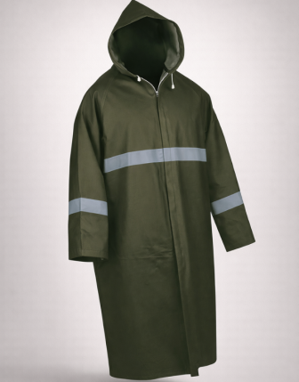 Balıkçı Uzun Yağmurluk Reflektörlü Pvc Kalın Kumaş Haki