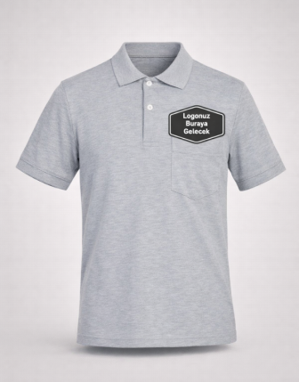 Polo Yaka Logo Baskılı Gri T-Shirt