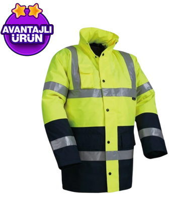 Vizwell™ Sarı Lacivert 300 D Oxford İki Renkli Reflektörlü Parka