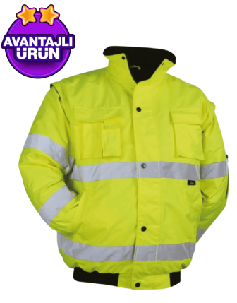 Vizwell™ VWJK60 Kolları Çıkabilir 300D Oxford Su Geçirmez Reflektörlü Sarı Yüksek Görünürlük Pilot Mont