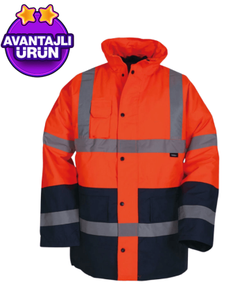 Vizwell™ Turuncu Lacivert 300 D Oxford İki Renkli Reflektörlü Parka