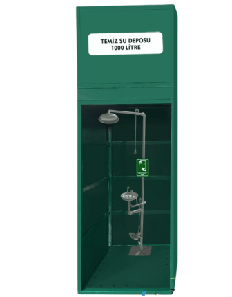 Kabinli Göz ve Boy Duşu Platformu - Üstten Depolu 1000 lt, Paslanmaz & Galvaniz, RAL 6005