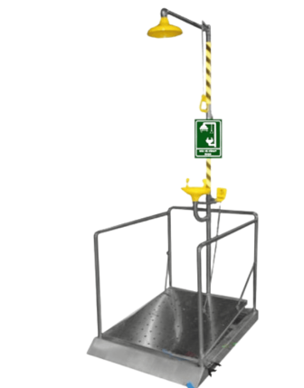 Platform Kumandalı ve Korkuluklu Göz ve Vücut Duşu - Galvaniz, 300 mm Duş Çanağı