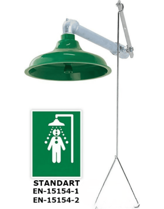 Acil Vücut Duşu Galvaniz Boyalı - El Kumandalı, Duvara Monte, 300 mm Duş Çanağı