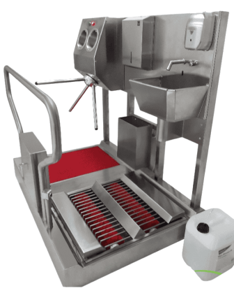 Hijyenik Turnike Sistemi - Yatay Fırçalı, Fotoselli Evyeli, Dezenfektanlı, 304 Paslanmaz