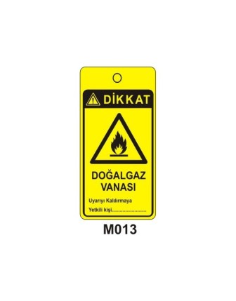 Dikkat Doğalgaz Vanası Mıknatıslı Uyarı Levhası