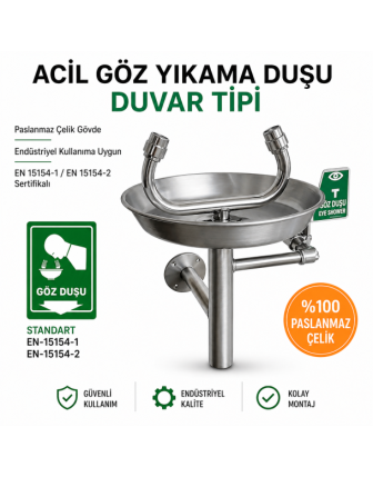 Acil Göz Yıkama Duşu - Duvar Tipi