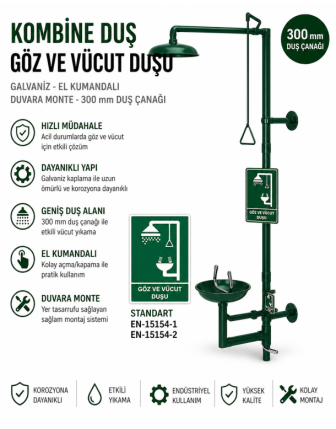 Kombine Duş Galvaniz - El Kumandalı, Duvara Monte, 300 mm Duş Çanağı