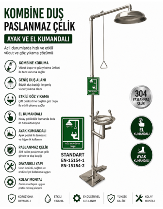 Boy Tip Yere Monte Göz Ve Vücut Duşu Kombine Duş Paslanmaz Çelik Ayak Ve El Kumandalı