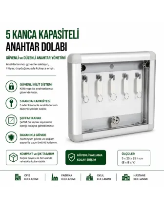 Anahtar Dolabı 5 Kanca Kapasiteli