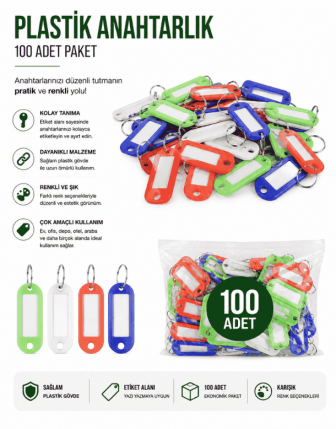Plastik Anahtarlık 100 Adet Paketli