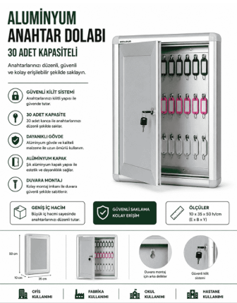 Aluminyum Anahtar Dolabı 30 Adet Kapasiteli