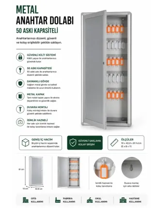 Metal Anahtar Dolabı 50 Askı Kapasiteli