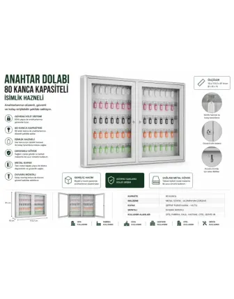 Anahtar Dolabı 80 Kanca Kapasiteli İsimlik Hazneli