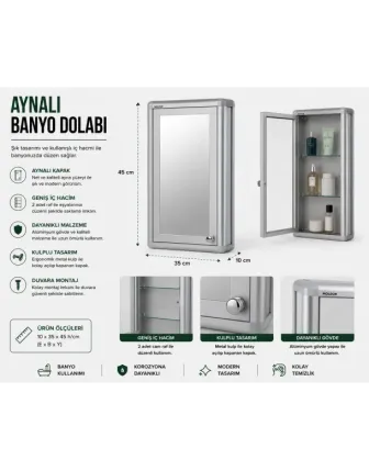 Kulplu Aynalı Banyo Dolabı | Modern Duvara Monte Banyo Dolabı
