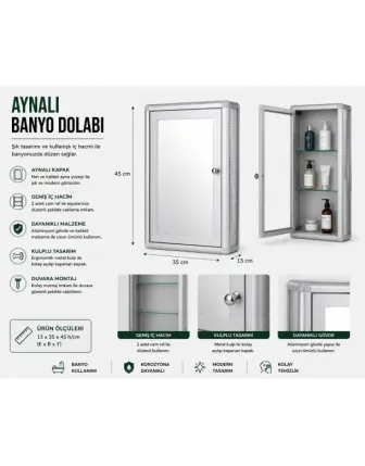 Aynalı Banyo Dolabı Tek Kapılı