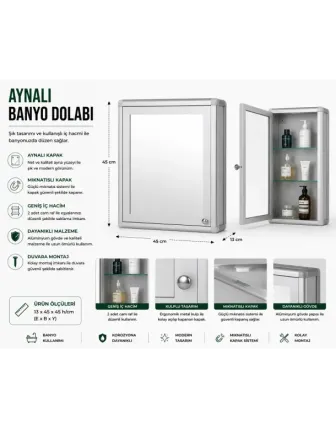Aynalı Banyo Dolapları Kulplu ve Mıknatıslı
