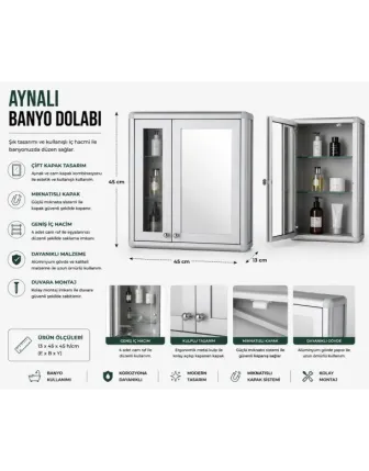 Aynalı Banyo Dolabı Çift Kapılı