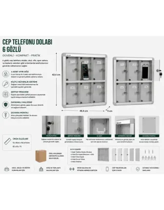 Cep telefonu Dolabı 6 Gözlü Şeffaf Pleksi Kapı