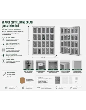 Şeffaf İsimlikli 20 Adetlik Cep Telefonu Dolabı