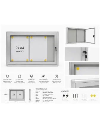 Apartman Duyuru Panosu Mıknatıslı 2 A4 Kapasiteli