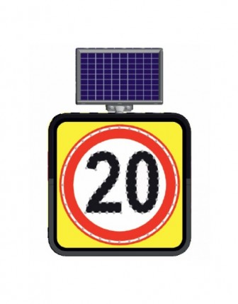 Güneş Enerjili Ledli Flaşörlü Azami Hız 20 Uyarı Levhası 60x60cm