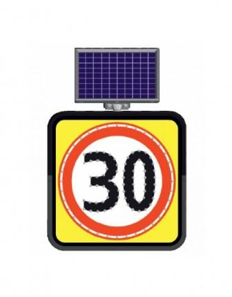 Güneş Enerjili Ledli Flaşörlü Azami Hız 30 Uyarı Levhası 60x60cm